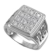 Sterling Silver Men's Ring - Clear CZ - 4mm Band Width - 19mm Face Height - Sizes: 8-12 - Weight: 10.2g