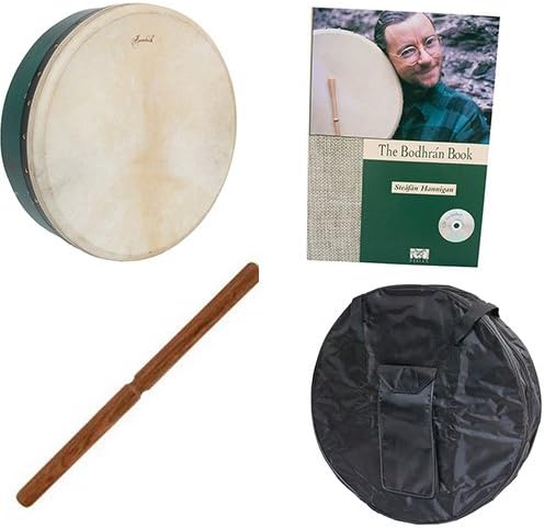 Roosebeck Tunable Mulberry Bodhrán Single-Bar 18-by-5-Inch - Green Deluxe Package w/Gig Bag, Tipper &amp; Bodhran Instruction Book &amp; CD