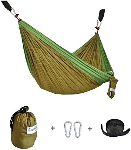 CUTEQUEEN TRADING Double Nest Ultralight Portable Outfitters Parachute Nylon Fabric Hammock For Travel Camping,Backpacking,Kayaking,Color: Olive/Fruit Green