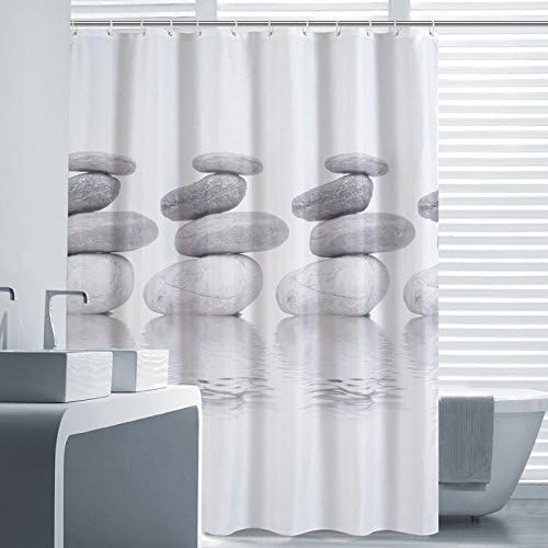 Ottiman Grey Pebblestone Art Eco-Friendly Shower Curtain Liner with Hooks, 72" X 72" (2)