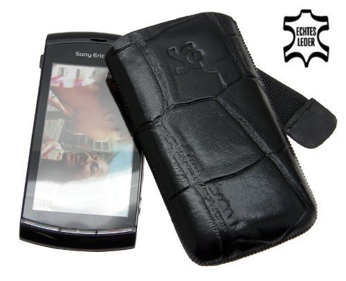 Suncase Ledertasche (Lasche mit R&uuml;ckzugfunktion) f&uuml;r Sony Ericsson Vivaz U5i croco-schwarz Preisvergleich