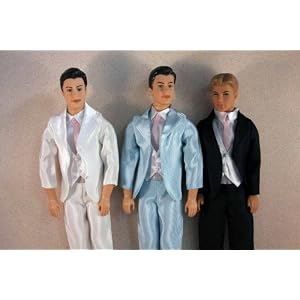 A Set of 3 Tuxedos Black, White and Baby Blue Made for the Ken Doll by Olivia's Doll Closet