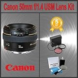 Canon Normal EF 50mm f/1.4 USM Autofocus Lens + 3 Piece High Resolution Lens Filter Kit + Lens Cleaning Kit Plus Extended Warranty Kit