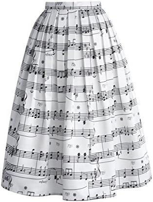 Women's Bus A-Line Print Skirt Skater Pleated Full Midi Skirt White X-Small