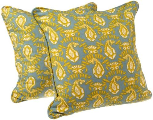 Tululah Designs 18-Inch by 18-Inch Priya Paisley Print Cushion Cover, Coach Blue, Set of 2