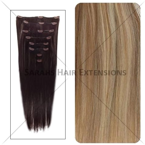 Luxury 24 inch long Clip in Hair Extensions. Brown/Blonde Mix (Color no12/613). Full head of Human Remy Hair - FREE COLOUR MATCH - FREE DELIVERY