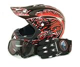 Adult Motocross Helmet Gloves & Goggles ATV Dirt Bike Motorcycle Red, Medium