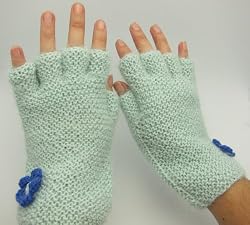 Handmade Pure Alpaca Natural Fiber Fingerless Gloves - Sky Acqua Blue (Relaxed and Comfort Fit/knitted Entirely By Hand!)