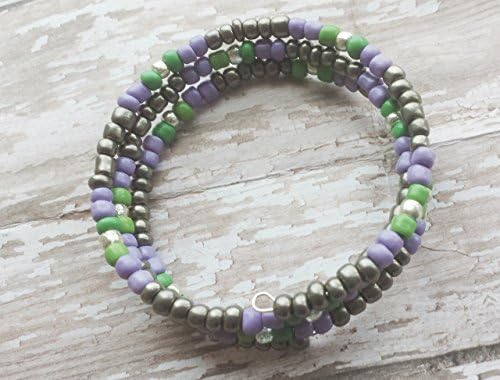 Purple and silver beaded wrap bracelet