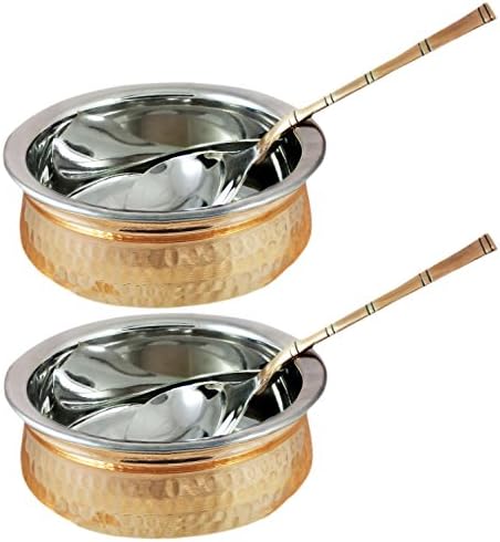 YourEshop Serveware Utensils Handi Bowl and Service Spoon Set of 2 for Indian Food, Dia 6.5 Inches ...