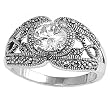Sterling Silver Marcasite Rings with Clear CZ - Sizes: 5-9