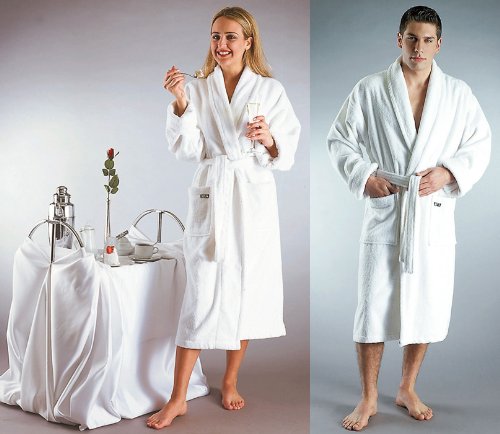 Bathrobes Online Mens and Womens Deluxe Style Heavy 24 oz. Luxury 100% Turkish Terry Cotton Shawl Collar White Spa Bathrobe - Comes in 5 (five) Different Sizes - Made in Turkey with high quality Turkish cotton