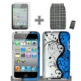 Rubberized Blue Vine Flower Snap on Design Case Hard Case Skin Cover Faceplate for Apple Ipod Touch 4g 4th Generation