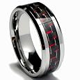 8MM Men`s Tungsten Carbide Ring W/ BLACK & RED Carbon Fiber Inaly Sizes 7 to 15