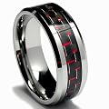 8MM Men's Tungsten Carbide Ring W/ BLACK & RED Carbon Fiber Inaly Sizes 7 to 15