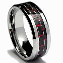 8MM Men's Tungsten Carbide Ring W/ BLACK & RED Carbon Fiber Inaly Sizes 8 to 12