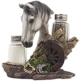 White Stallion Salt and Pepper Set with Decorative Spice Rack Holder Pony Sculpture for Stud Farm Decor and Rustic Country Western Dining Room Table Decorations As Gifts for Horse Lovers