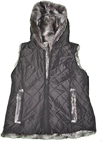 NEW Kristen Blake Womens Full Zip Faux Fur Reversible Vest Brown Chinchilla S