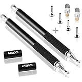MEKO(TM) [2 in 1 Precision Series] Disc Stylus/Styli (2 Pcs) Bundle with 4 Replaceable Disc Tips, 2 Replaceable Fiber Tips (Black/Black)