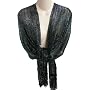 Sheer Black with Silver Lurex Fringed Evening Wrap Shawl for Prom Wedding Formal