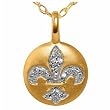 Fleur de Lis Diamond Disc Pendant Necklace in 14K Yellow Gold