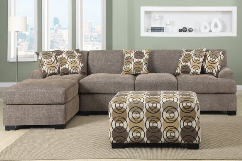 3 pieces Faux Linen Sectional Sofa with Ottoman (Slate) On Sale