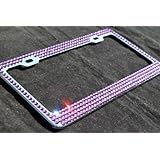 4 ROWS SWAROVSKI CRYSTAL PURPLE LICENSE PLATE FRAME, CAP