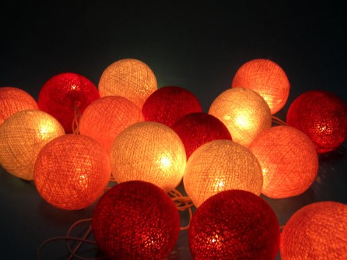 Red Tone Mix Cotton Ball Patio Party String Lights (20/set)