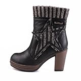 Damen Schuhe, STIEFELETTEN, PLATEAU BOOTS USED LOOK, CDR267-39A, Synthetik in hochwertiger Leder Optik und Textil, Schwarz, Gr 38