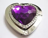 Purple Amethyst Crystal Heart With Diamonds Foldup Hand Bag Purse Hook Hanger