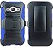 Galaxy J1 2016 Case, Galaxy Luna Case, Galaxy Amp 2 Case, Galaxy Express 3 Case, ATUS Hybrid Armor Kickstand Swivel Belt Clip Holster with Tempered Glass Screen Protector (Black/Blue)