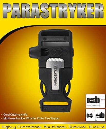 Parastryker Survival Tool Emergency Preparedness Buckle that contains whistle, flint, cutter knife for Paracord bracelet or belt for hunting, boating and camping