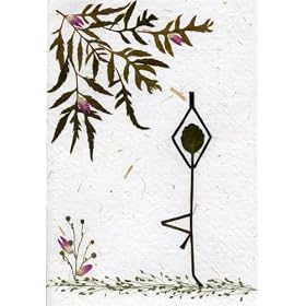 Yoga Cards; Yoga Poses; Stick Figure Handmade Greeting Card with Pressed Flowers, Leaves and Grass - Set of 5; Gift Idea