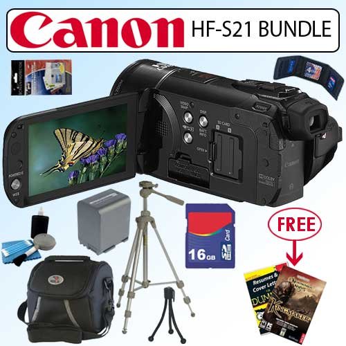 Canon VIXIA HF S21 HD 10x Optical Zoom Dual Flash Memory Camcorder Accessory Bundle With Free Gift Package Canon VIXIA HF S21 HD 10x Optical Zoom Dual Flash Memory Camcorder Accessory Bundle With Free Gift Package