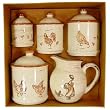 Roosters and Hens Boxed Gift Set of Canisters and Jug