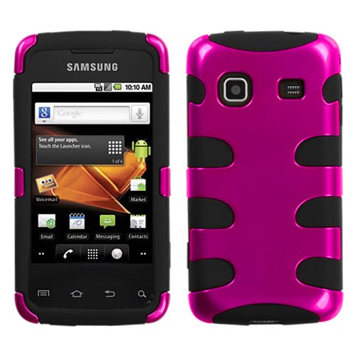 Best Price Fish Bone Protector Skin Hybrid Snap On Gel Cover (Faceplate) Cell Phone Case for Samsung Galaxy Prevail M820 Boost Mobile - Metallic Hot Pink/Black