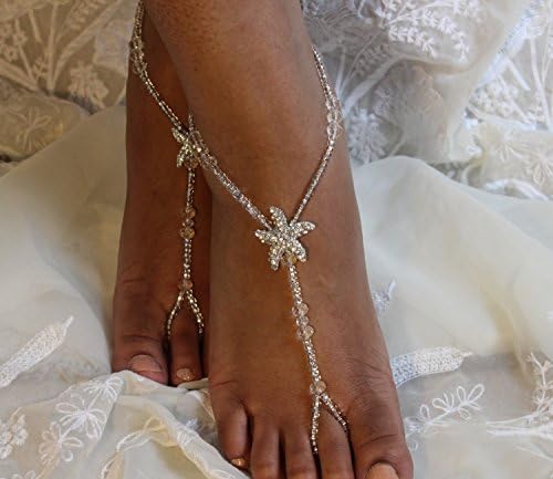 Wedding Jewerly Popular Barefoot Sandals Swarovski Anklet Crochet With Starfish Silver Lined Glass Beads Size US7 US8