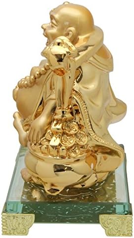Golden Money Tree Happy Buddha Statue on Pedestal
