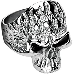 Spikes 316L Stainless Steel Killer Flames Skull Ring
