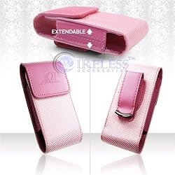 Pink Nylon and Leather Vertical Extendable Cover Pouch Belt Clip for Samsung Sway U650, SGH-A637, Rant M540, Messager R450, Nokia 2600 Classic, Motorola Krave ZN4, Renegade V950, LG Incite CT810, Invision, Dare VX-9700 VX9700, enV2 VX-9100 VX9100, Vu / CU920 / CU915, Glimmer / UX-830 / Vantage, Shine CU720, Rumor / Scoop / UX-260, HTC Touch Pro, HTC Touch Diamond (CDMA), HTC Shadow, BlackBerry Pearl 8110 8120 8130, ZTE C78