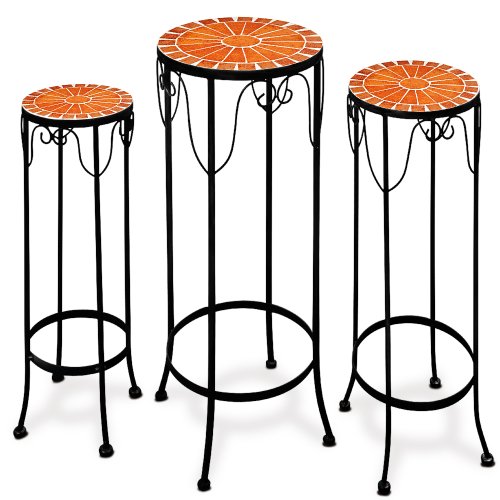 détail Tables d'appoint 3 guéridons mosaique pot de fleur décoration jardin maison