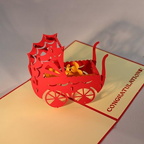 3D Pop Up Baby Carriage Greeting Cards. Beautiful Baby Birth Gift, Baby Birth Announcement, Invitation From Love Our Gifts. Intricately Cut and Hand Assembled. Ships Quickly from New York.