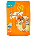 Pampers Simply Dry Size 5 (20-44 lbs/11-25 kg) Nappies - 2 x Economy Packs of 44 (88 Nappies)