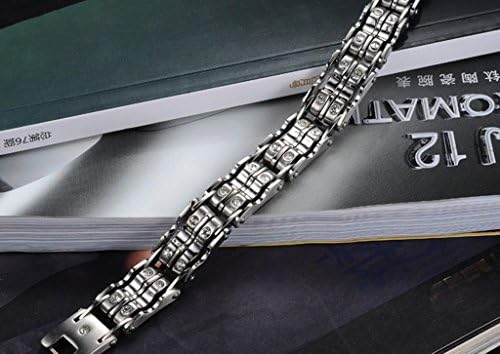 TIDOO Jewelry Fashion Mens Silver Tone Stainless Steel Bracelet Bicycle Link Style Chunky CZ Inlaid Wristband Cuff Hand Chain For Men Biker Punk