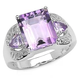 4.30 Carat Genuine Amethyst Octagon and Trillions Sterling Silver Ring by