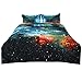 uxcell Full/Queen 3-Piece Galaxies Blue Comforter Sets - 3D Printed Space Themed - All-Season Down Alternative Quilted Duvet - Reversible Design - Includes 1 Comforter, 2 Pillow Shams