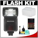 Precision Design DSLR300S Universal High Power Auto Flash with Zoom/Bounce/Swivel Head + Diffuser + Batteries & Charger + Accessory Kit for Sony Alpha DSLR A33, A35, A55, A65, A77, A560, A580 Digital SLR Cameras