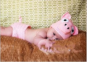 Jastore® Photography Prop Baby Pink Pig Costume Crochet Knitted Hat Diaper