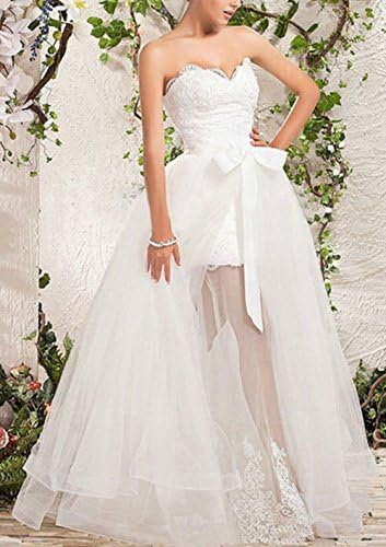 Yisha Women's Strapless Sleeveless Tulle Short White/ Ivory Wedding Dress Bridal Gown
