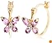 Yellow Gold Overlay Sterling Silver Amethyst Butterfly Hoop Earrings w/ Diamond Accent